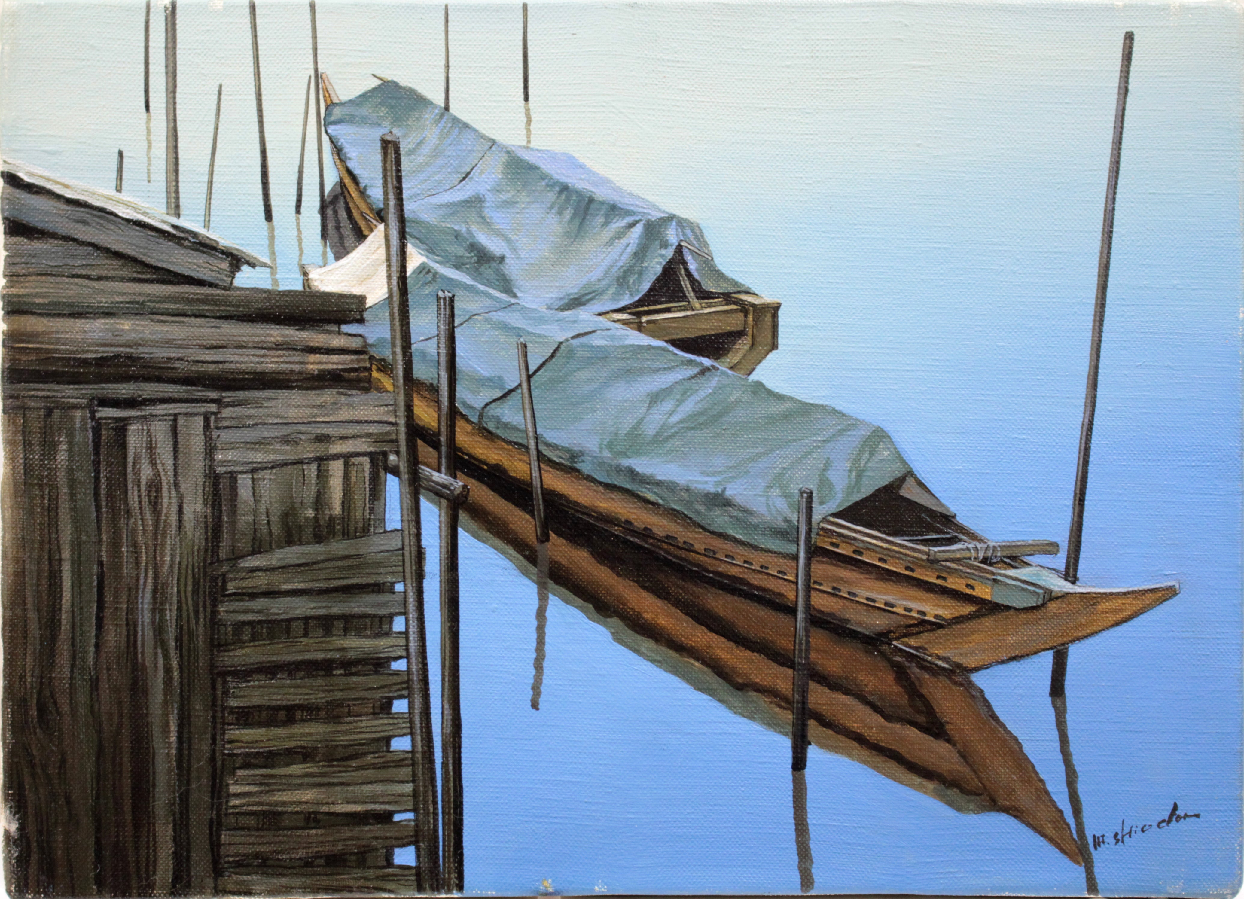 油絵p-10号SL 塩田満男一枚の檜日仏現代美術展金賞