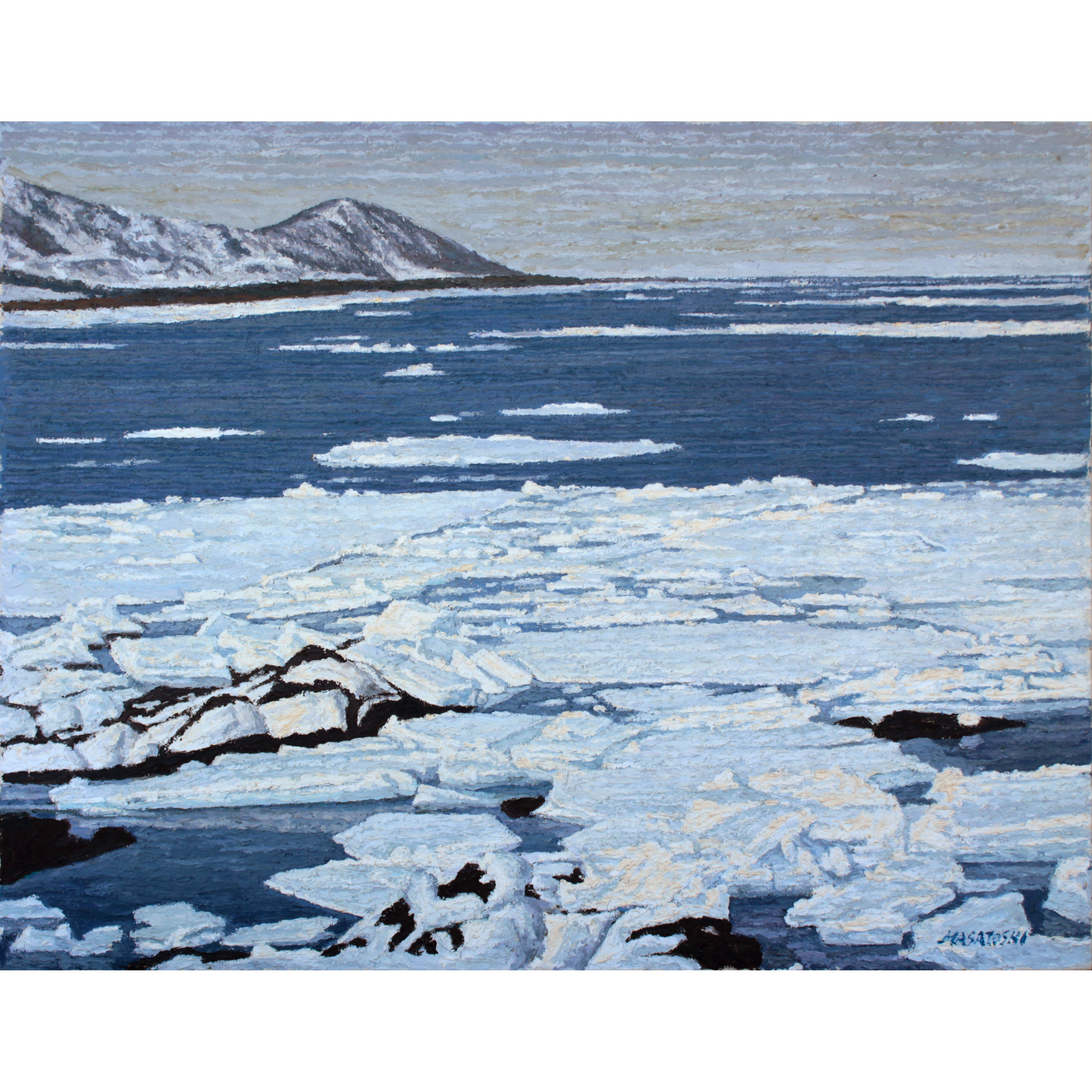 流氷】アクリル画 F10 風景画