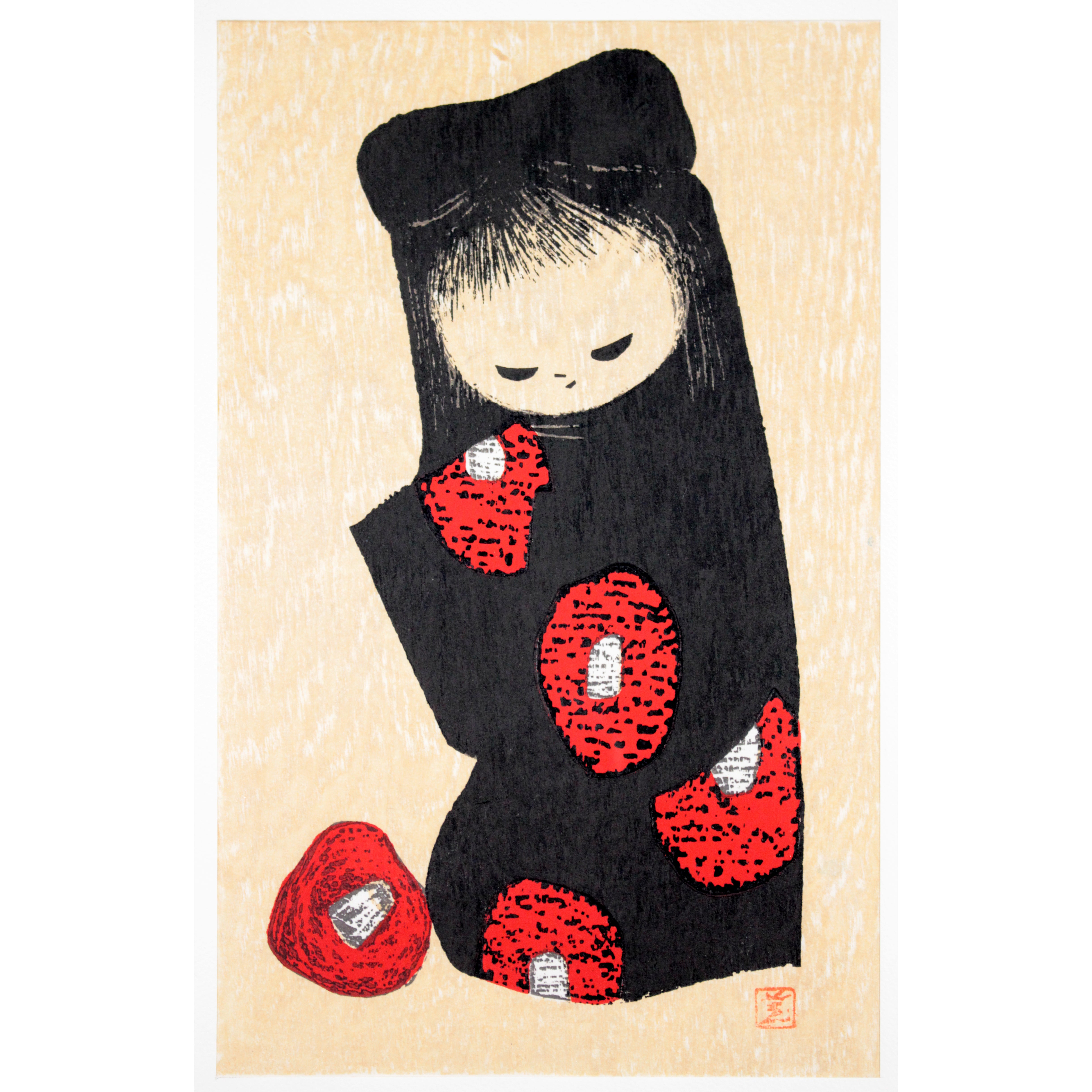 河野薫（Kaoru Kawano）木版画「花ざかり」箱入り美品 河野薫（Kaoru