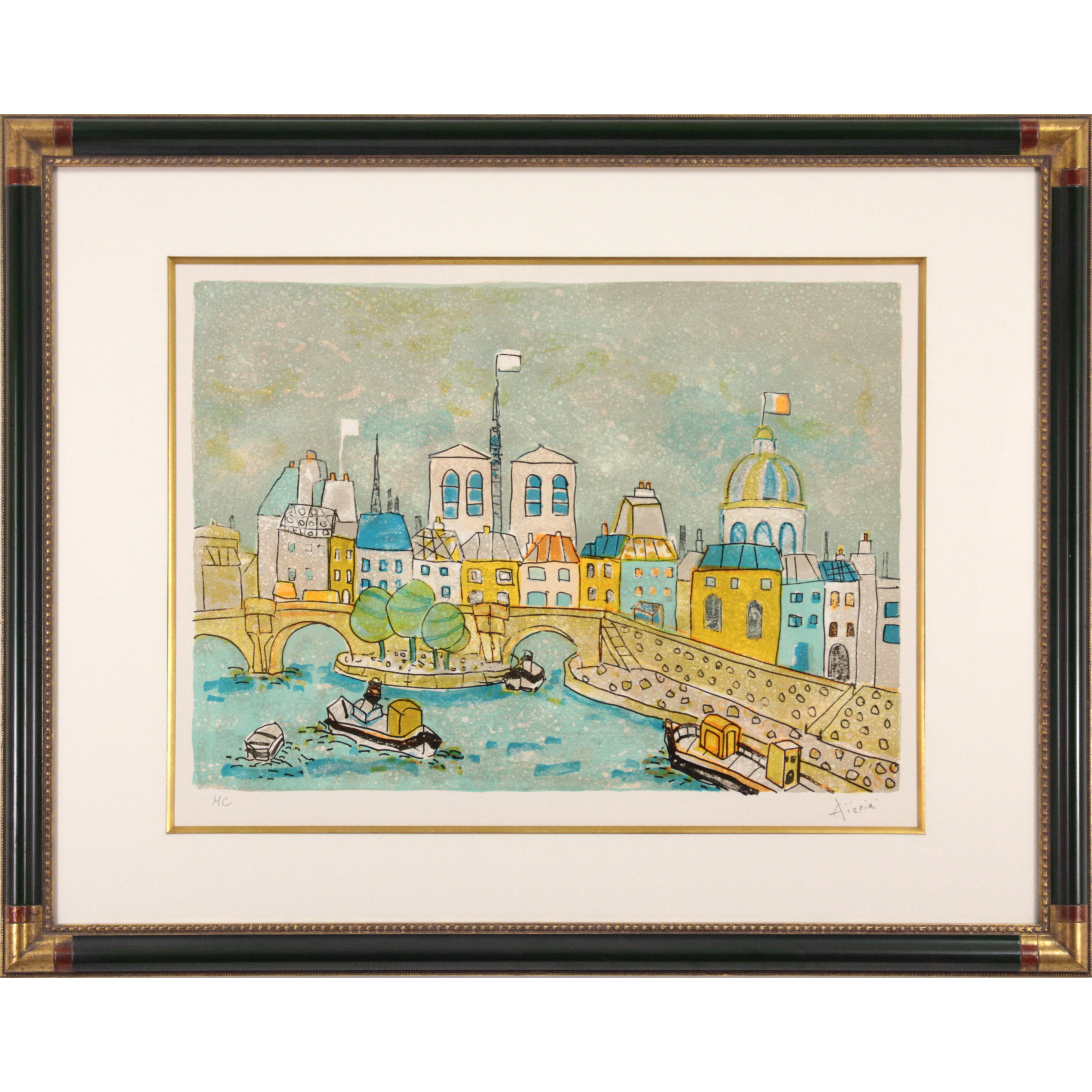 美品 ポール・アイズピリ「ボーバロンの眺め」大作リトグラフ サイン入