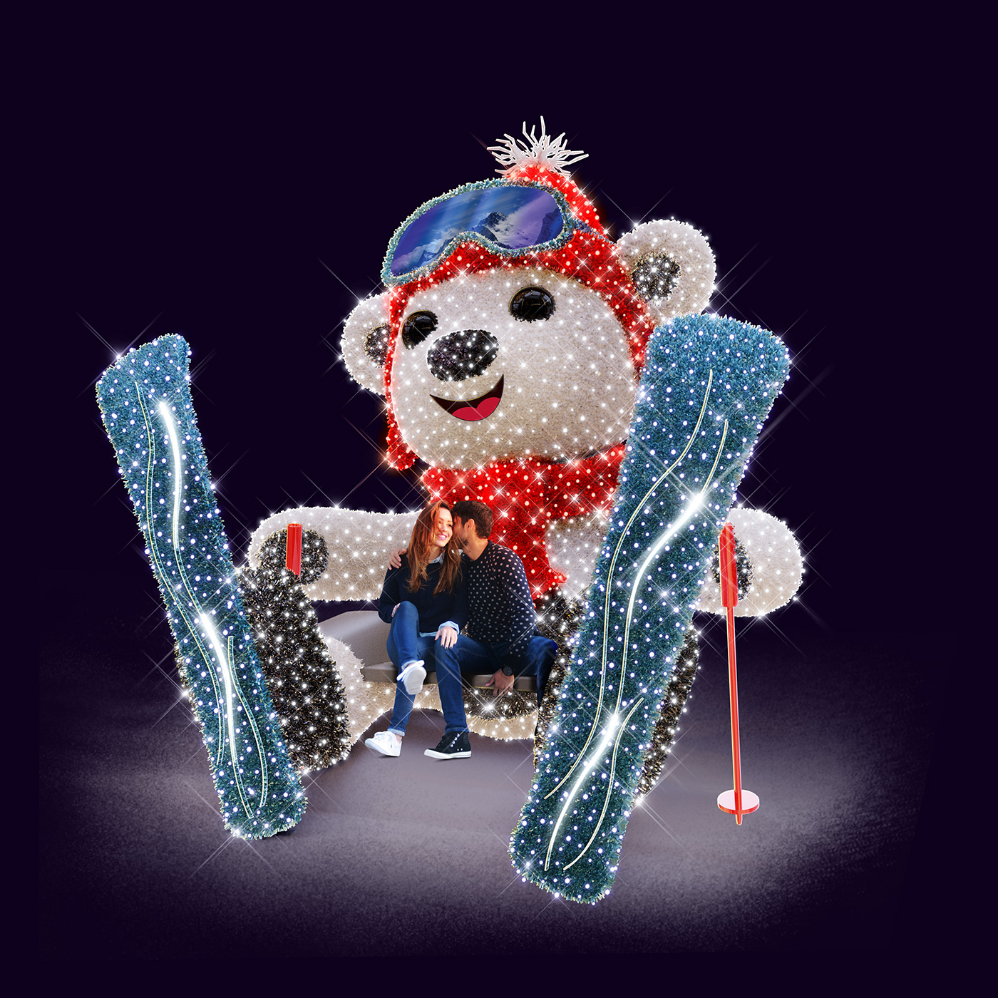 Teddi Skiing Polar Bear With Seats Display | Holiday Outdoor Decor