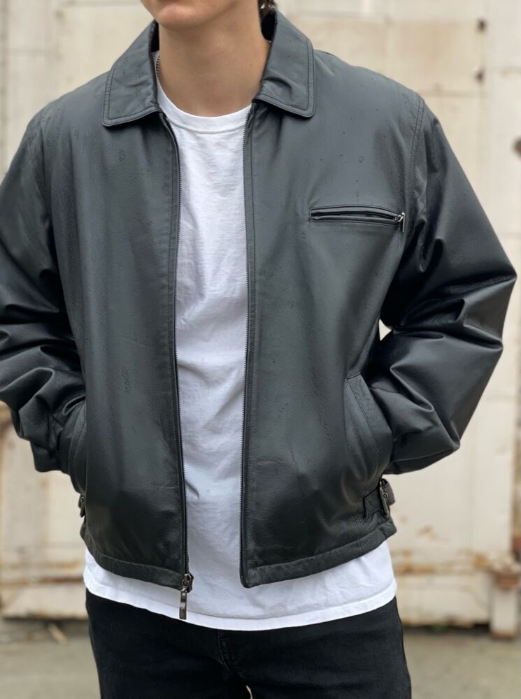 Vintage 00s Mens Smooth Black Leather Jacket – S/M → Hotbox Vintage