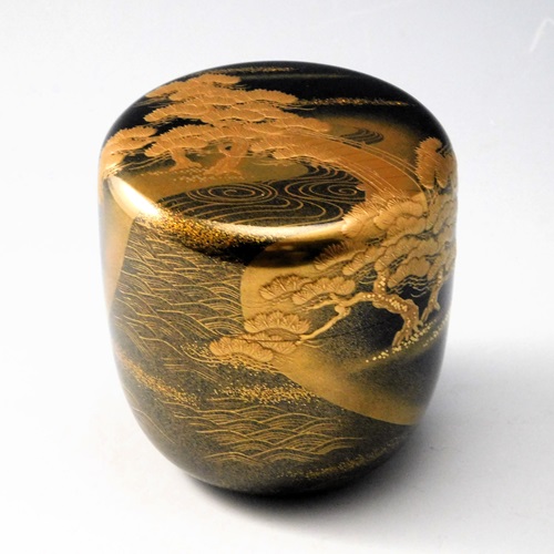 塚本一舟 住吉蒔絵金地大棗 内梨地(共箱) 塚本一舟 住吉蒔絵金地大棗