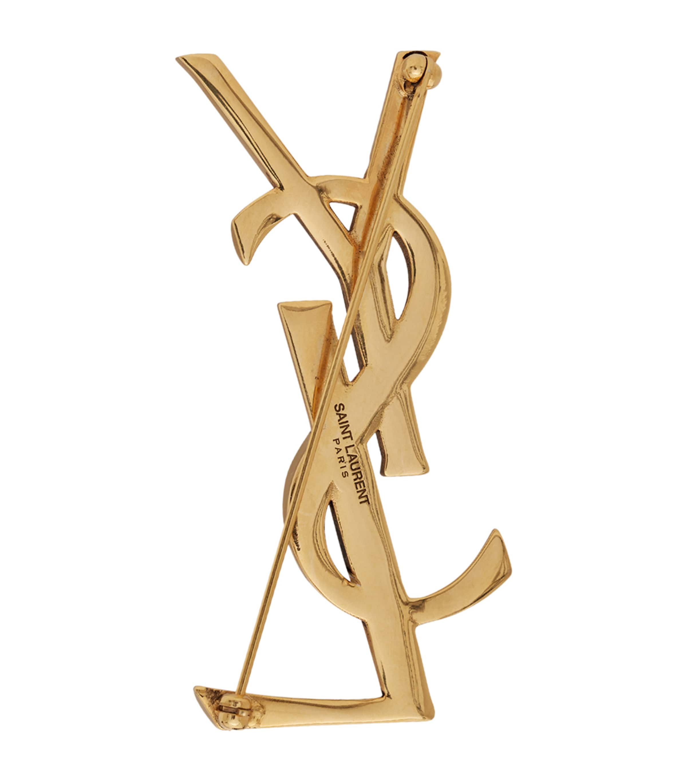 Saint Laurent Textured Logo Brooch | Harrods US