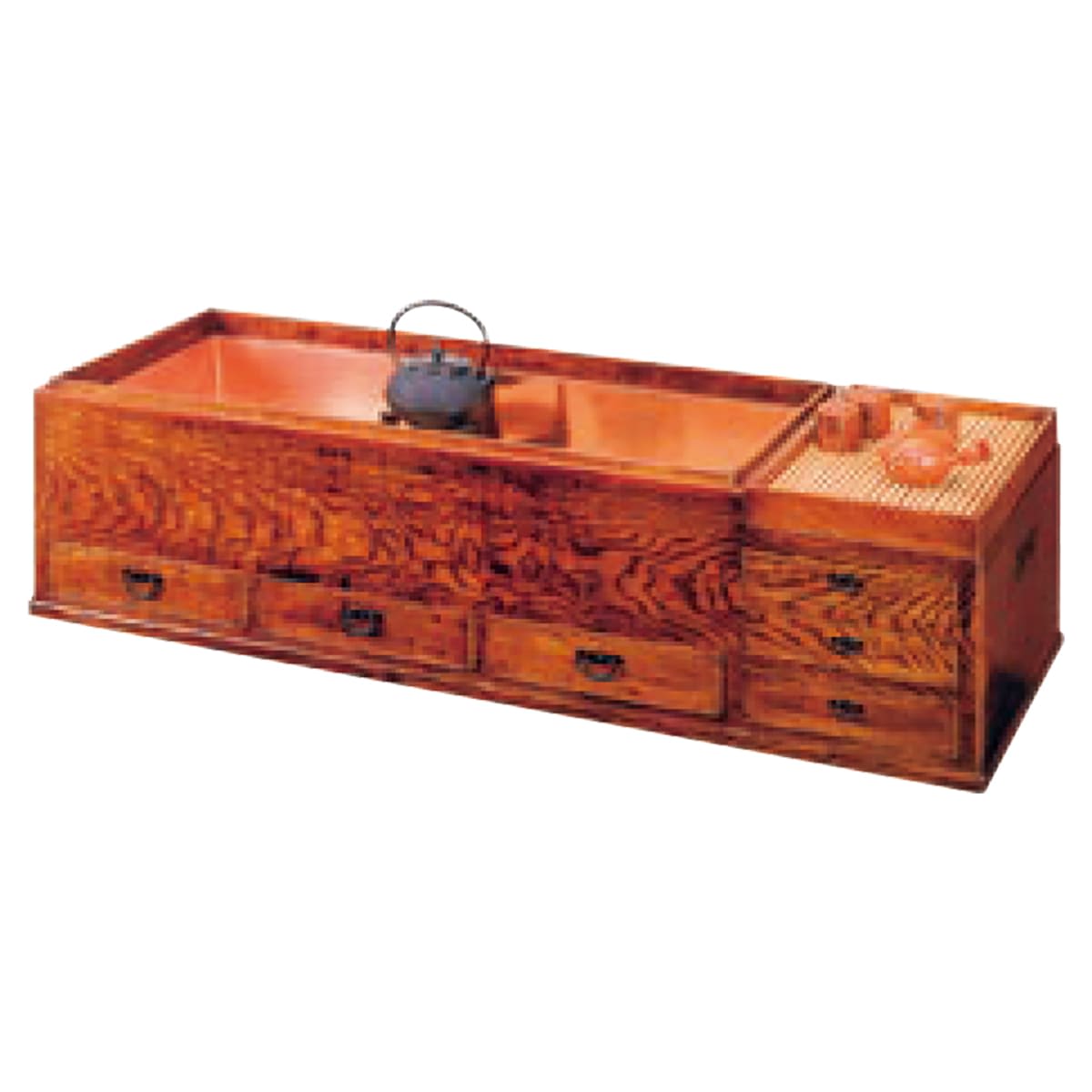 江戸火鉢 長火鉢 関東火鉢 欅 玉杢 銘木 （特注五徳付） 江戸火鉢