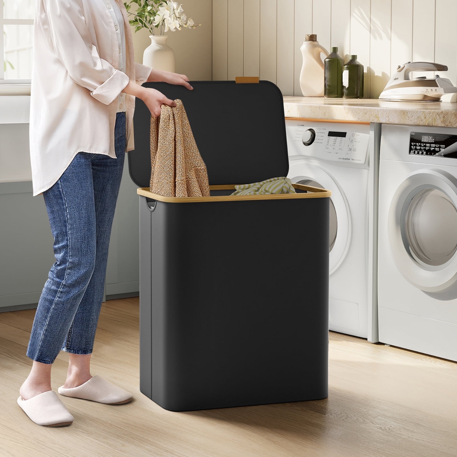 Free Shipping! SONGMICS 150L Sturdy Folding Bamboo Laundry Hamper