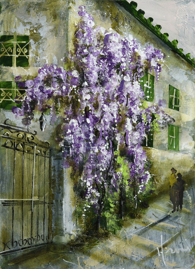 洋画家 立川広己 パープルシャワー 油絵 静物画 洋画家 立川広己