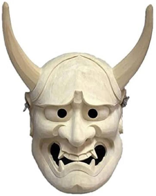 能面木製 収納袋付き手彫り鬼般若