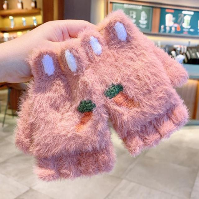 ふわふわ あったか 2way 手袋 子供 ニット ハーフフィンガー 手袋 指