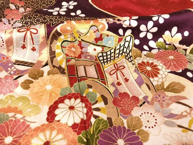 平和屋着物○豪華振袖 駒刺繍 御所車花文 金彩 正絹 逸品 AAAQ0721np