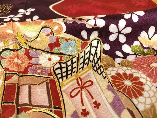 平和屋着物○豪華振袖 駒刺繍 御所車花文 金彩 正絹 逸品 AAAQ0721np