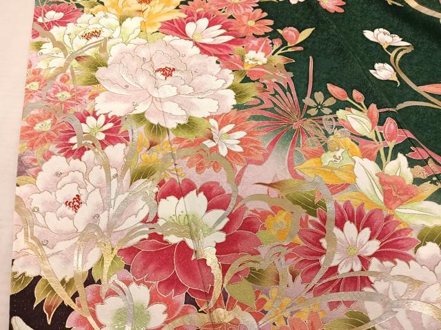 平和屋着物○豪華振袖 刺繍 花蝶文 暈し染め 金銀彩 銀