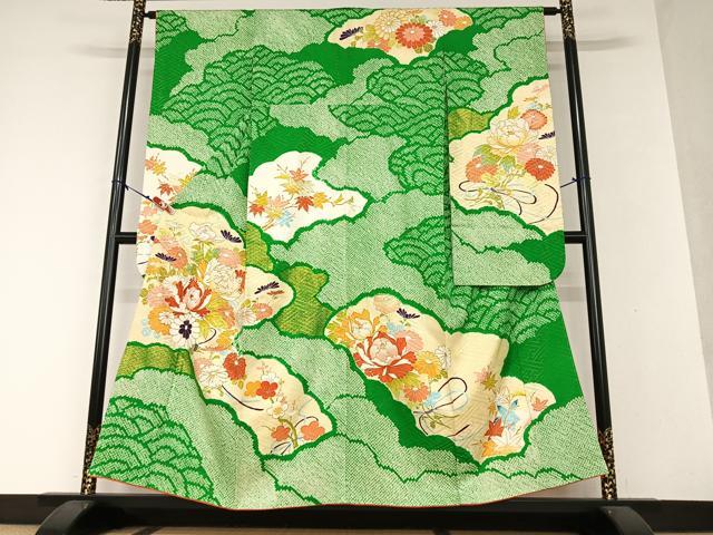 平和屋着物○豪華振袖 駒刺繍 絞り 草花文 正絹 逸品 AAAZ0569ph
