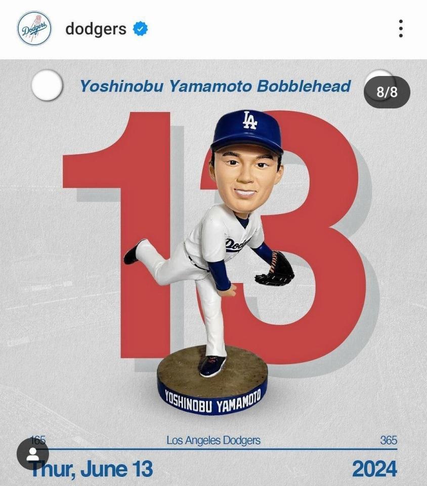 山本由伸 選手ボブルヘッド ドジャース 2024年6月13日 配布フィギュア