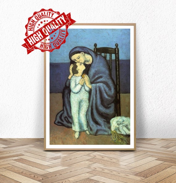 パブロピカソ 、鉛筆画 、母と子 サインあり、原画、デッサン、一点物