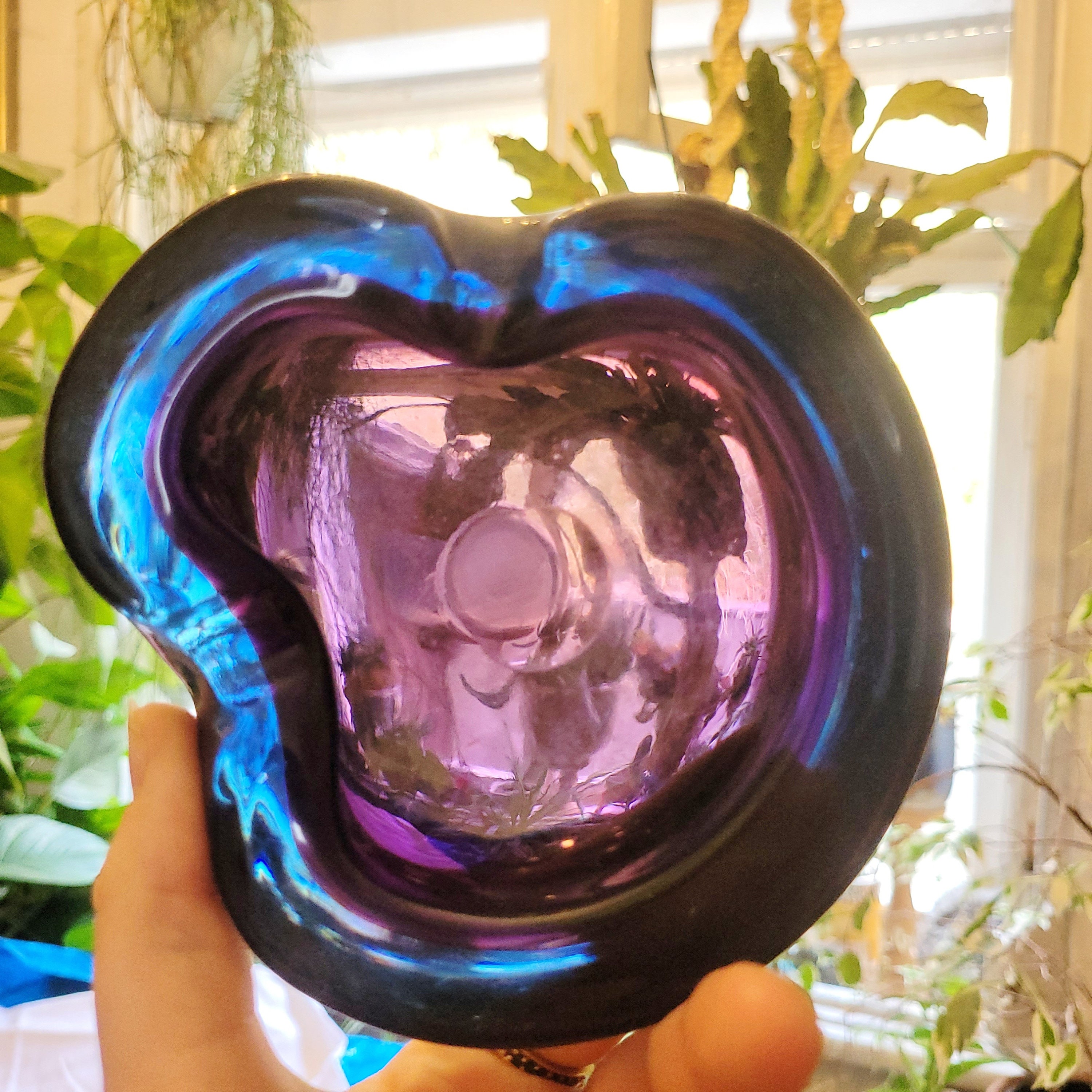 Murano Ashtray 1950s Two Tone Blue & Purple Ashtray Glass Design