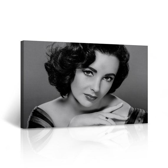 Actress Elizabeth Taylor Black and White Canvas Art Print British