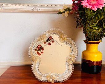 24金の赤いベネチアンミラー - イタリアのデザイナーミラー - ムラーノ