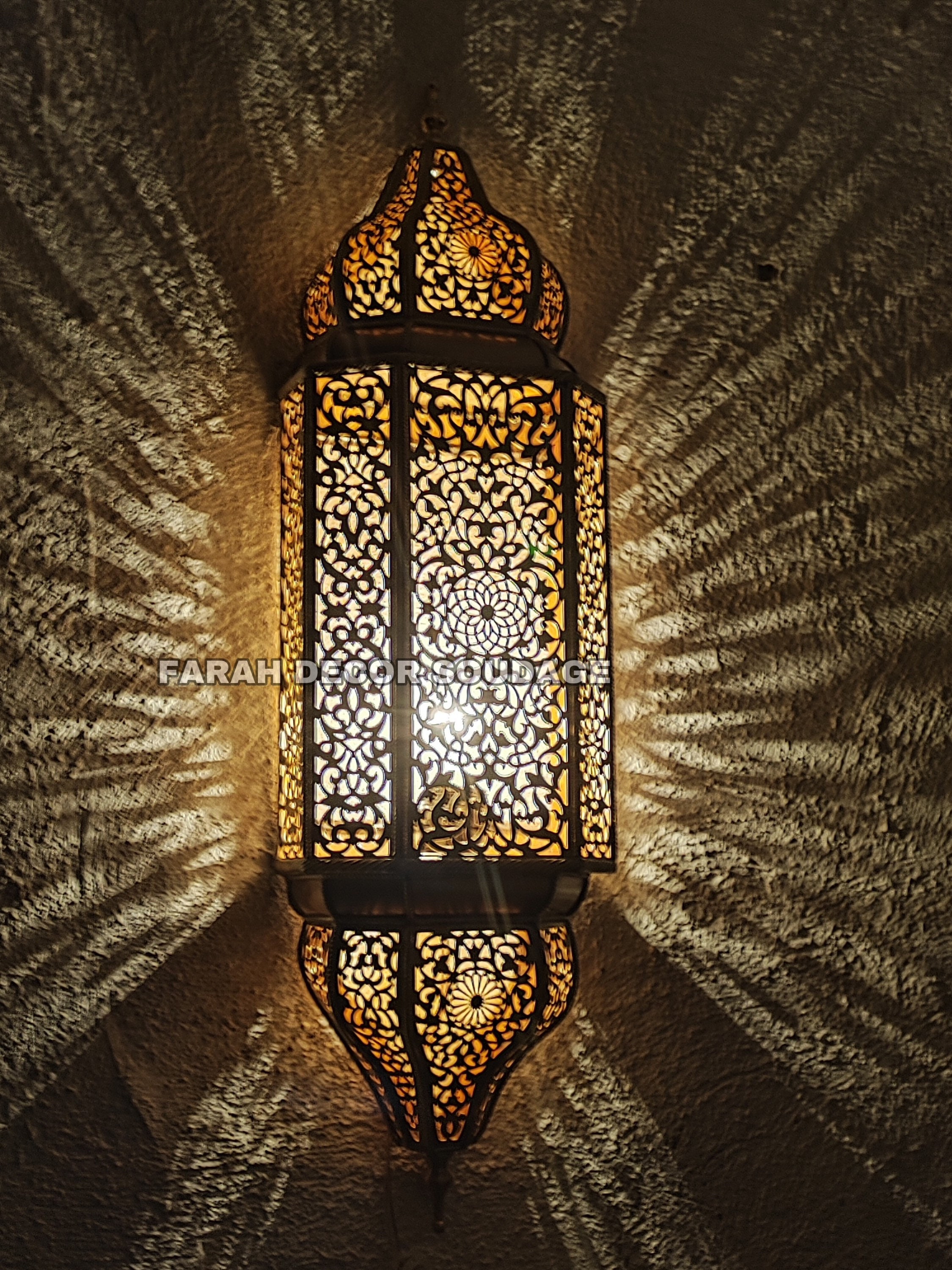 Set of 2 Handmade Brass Moroccan Wall Sconces - Bohemian Moroccan