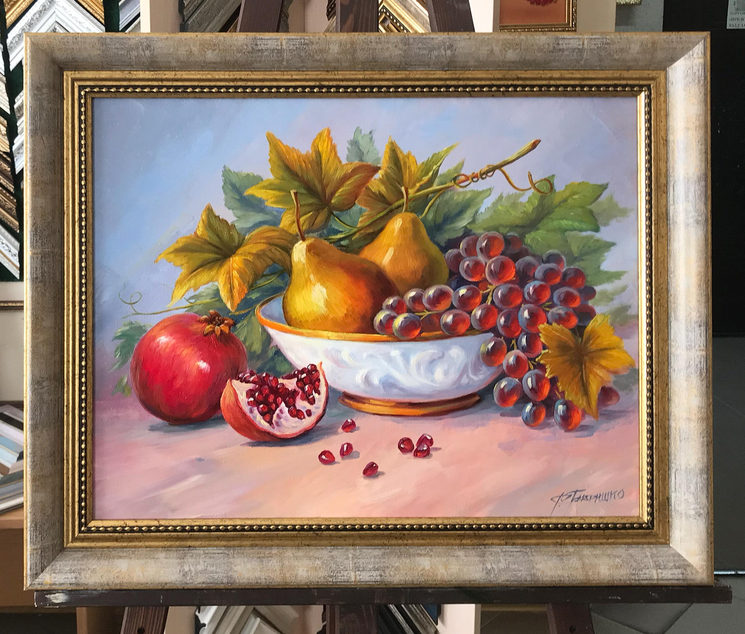 絵画 インテリア 額付(白) 油絵 uF6-060103 静物(果物） 絵画