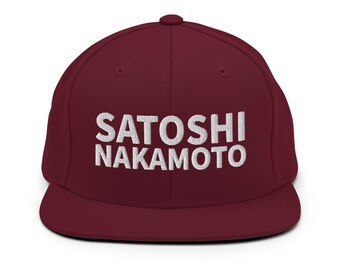 Satoshi Nakamoto Hat, Embroidered Snapback Cap, Bitcoin Hat