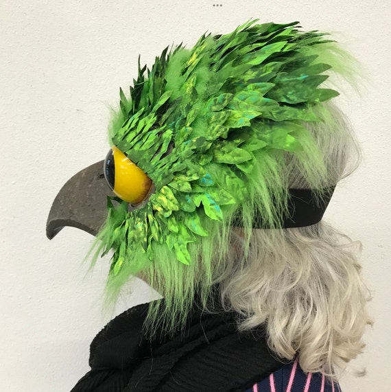 手作りの緑の鳥の仮面舞踏会マスク：オウムのハロウィンコスチューム