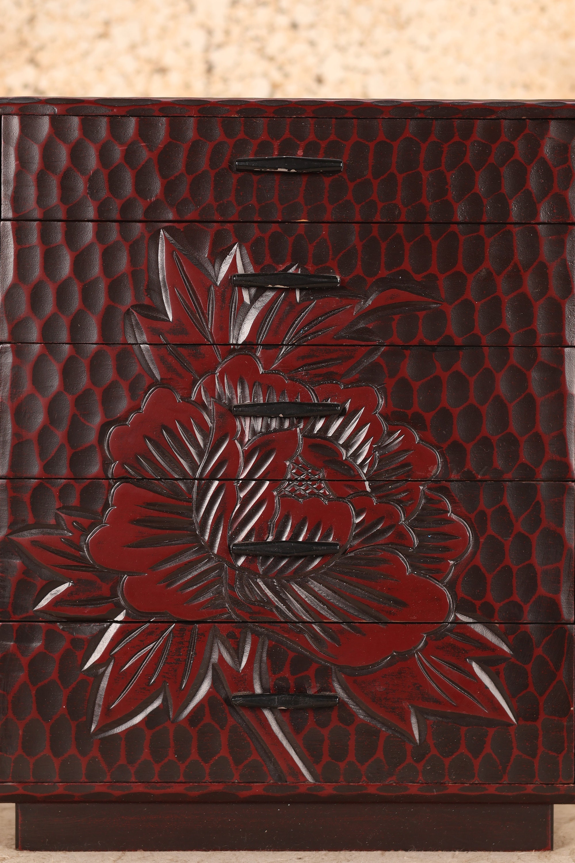 漆塗り引き出し箱 鎌倉彫牡丹(24A-710-2) - Etsy 日本