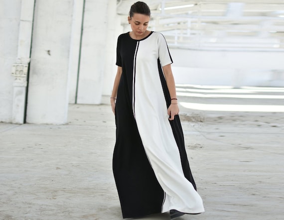 Black and White Dress, Color Block Loose Maxi Dress, Summer