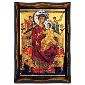 聖母マリア・パラミシアのイコン - ビザンチン美術 - 手作りの木製額縁