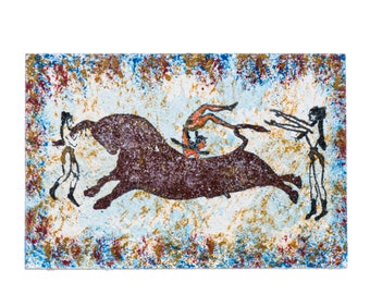 雄牛が跳躍するミノア文明のフレスコ画、クノッソス宮殿、紀元前1500年