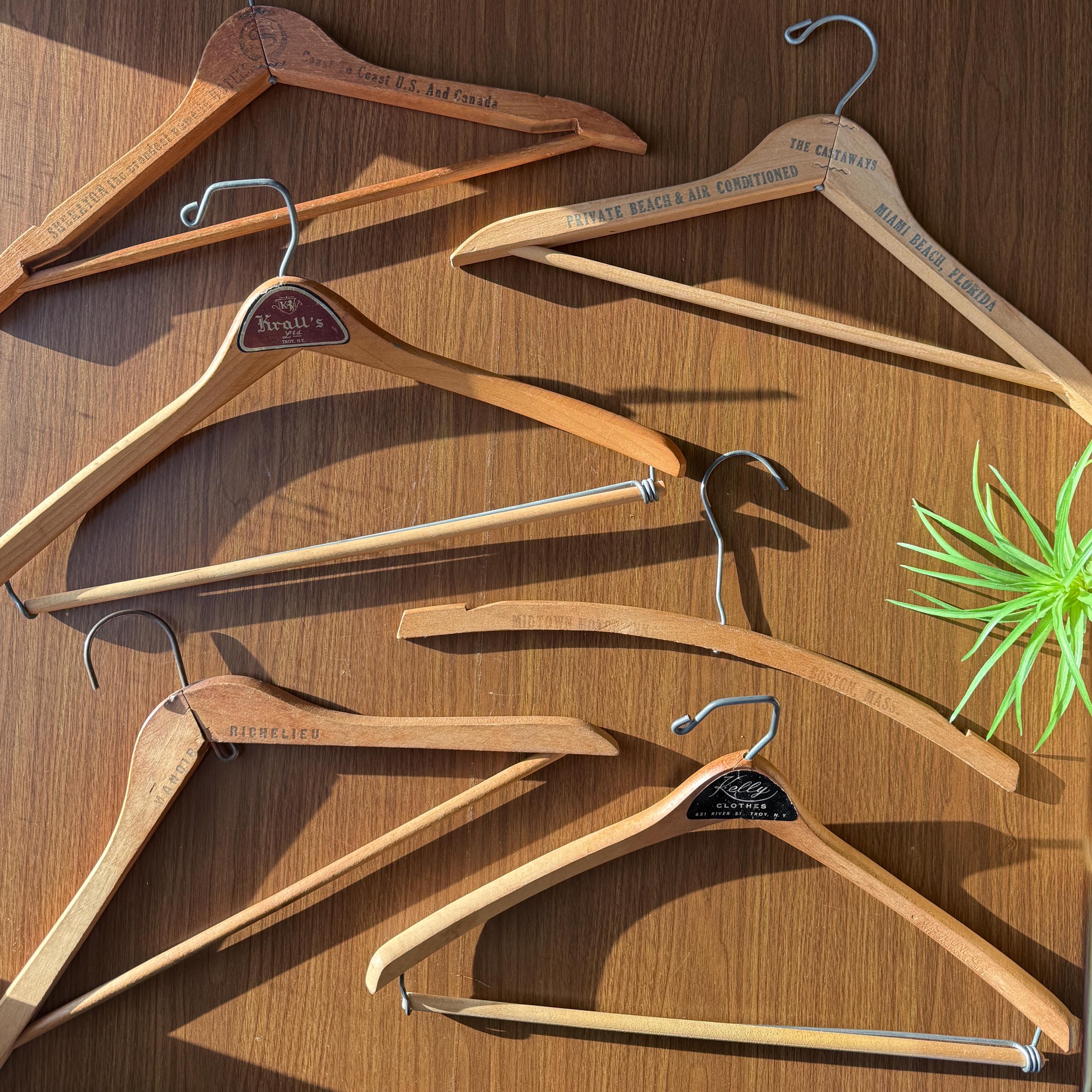 Vintage Wooden Hangers with Antique Advertising from Hotels
