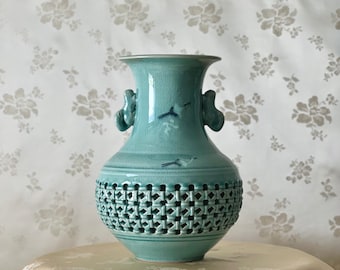 大型韓国青磁十瓶花瓶鶴雲飾高麗青磁雲鶴文酒甁 - Etsy 日本