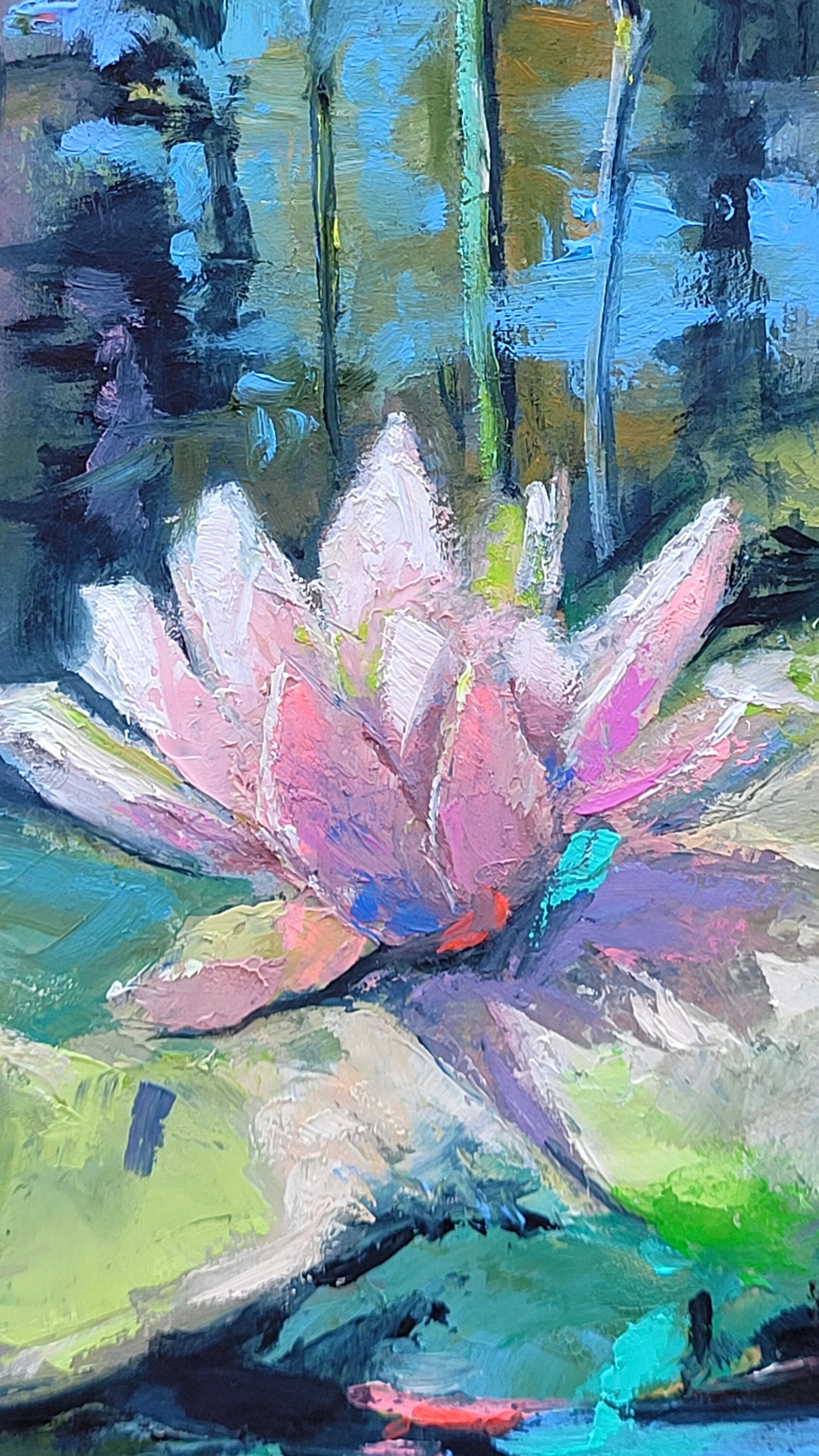 蓮の池の絵画：オリジナルの睡蓮の油絵、モネスタイル（8x12） - Etsy 日本