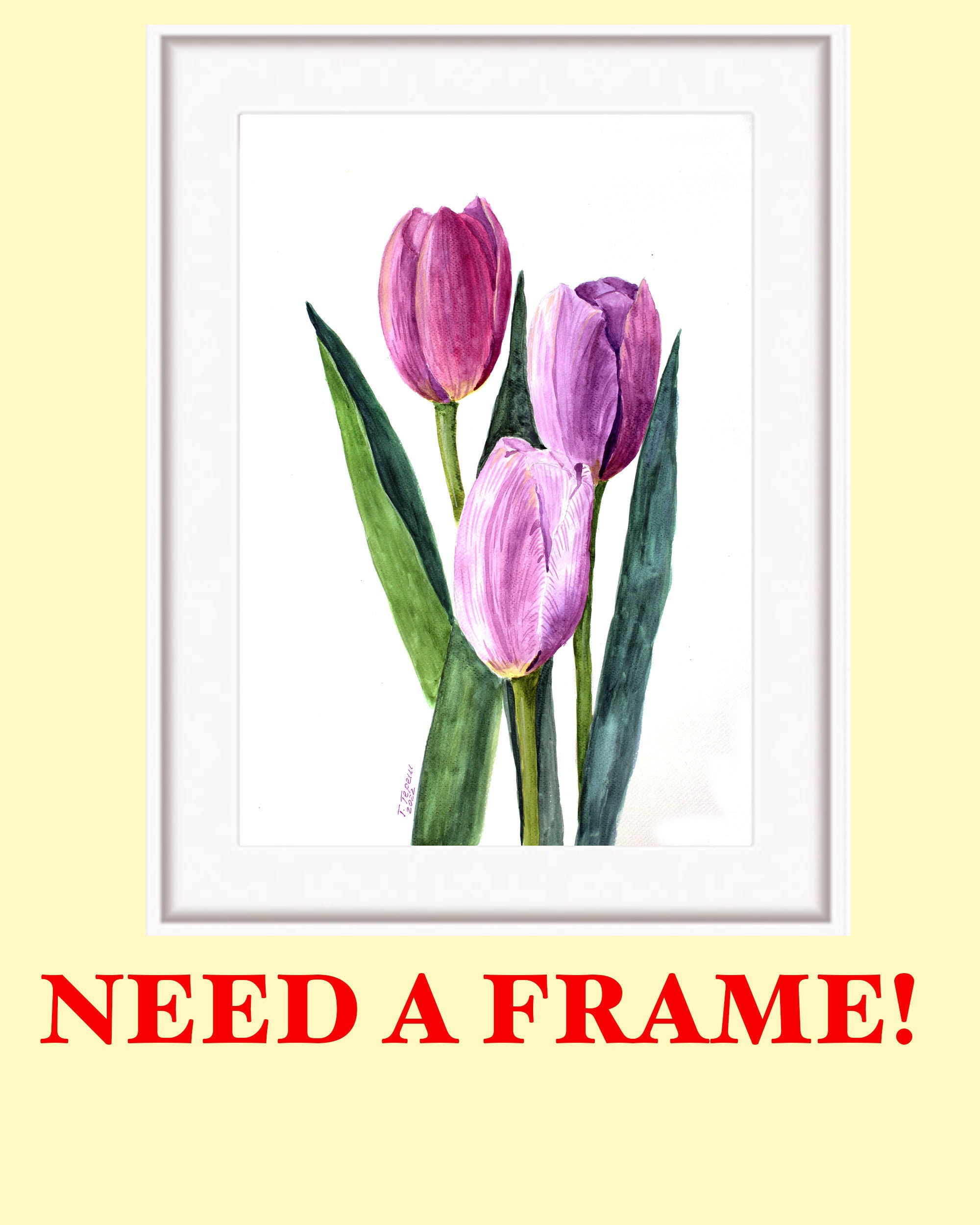 Tulip Painting Original Watercolor Flower Art Floral Artwork