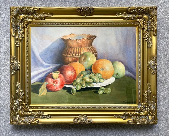 絵画 インテリア 額付(白) 油絵 uF6-061003 静物 フルーツ 絵画