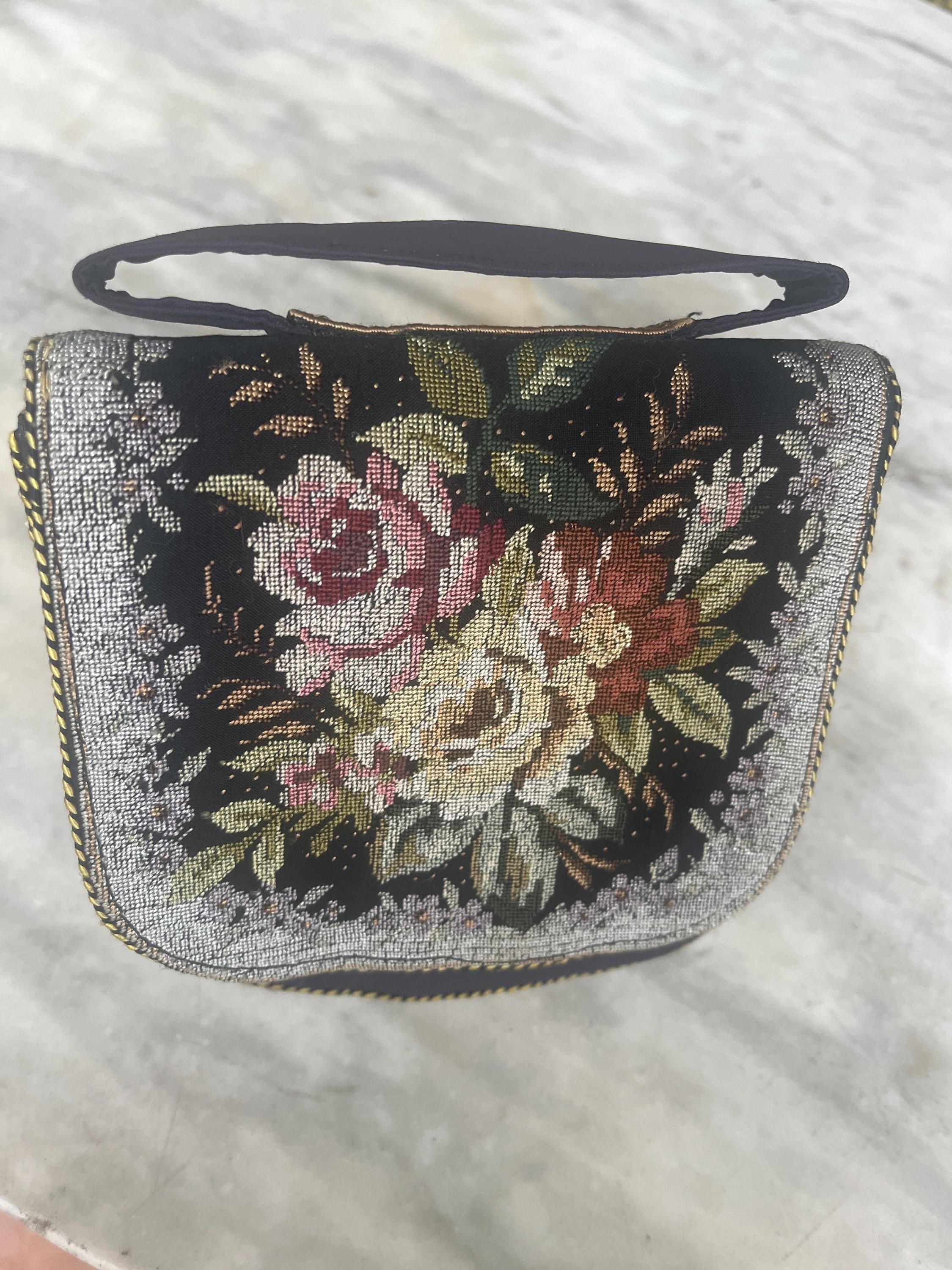 シルクバッグのヴィンテージプチポワン刺繍 - Etsy 日本