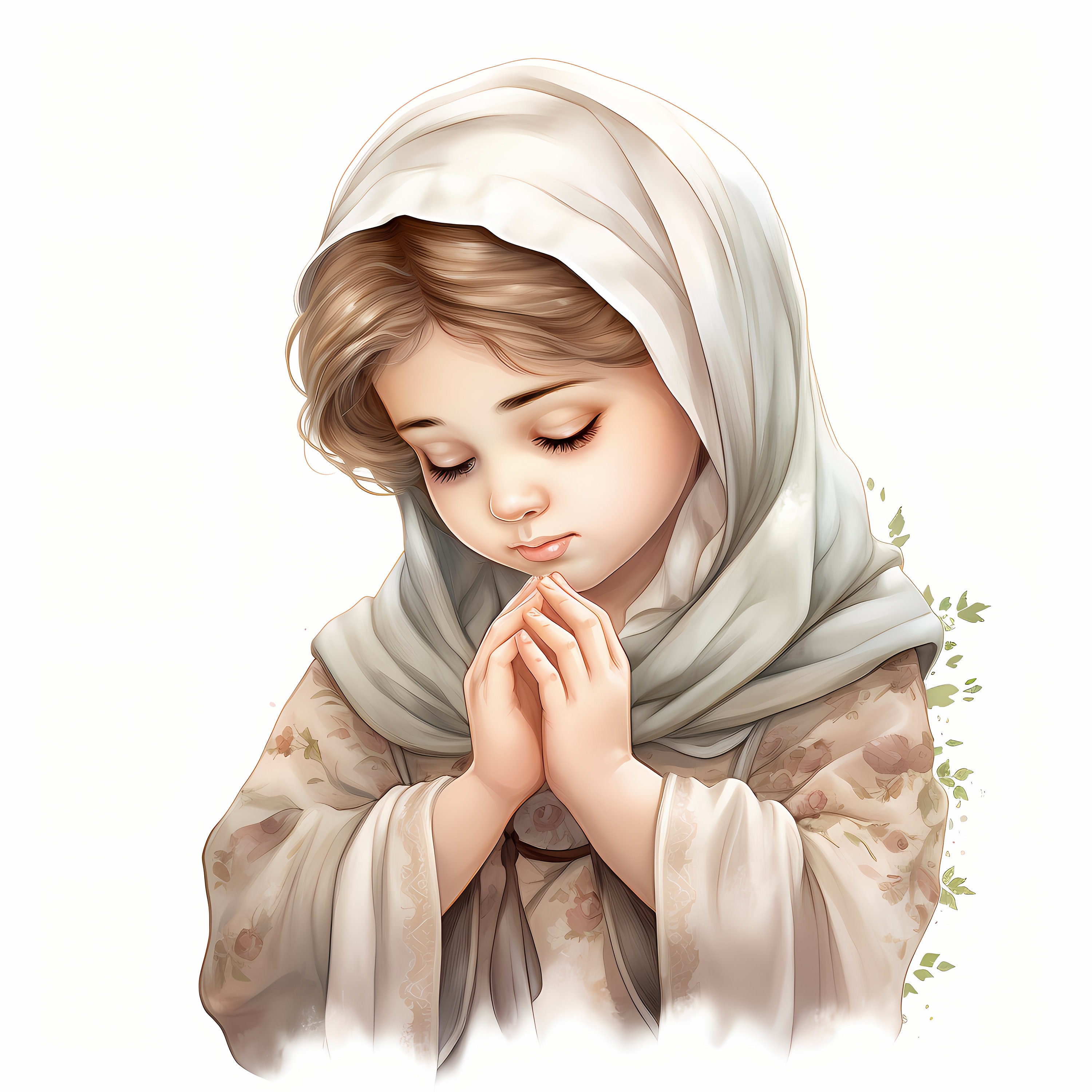 Watercolor Girl Praying Clipart: Christian Images (jpgs, Digital