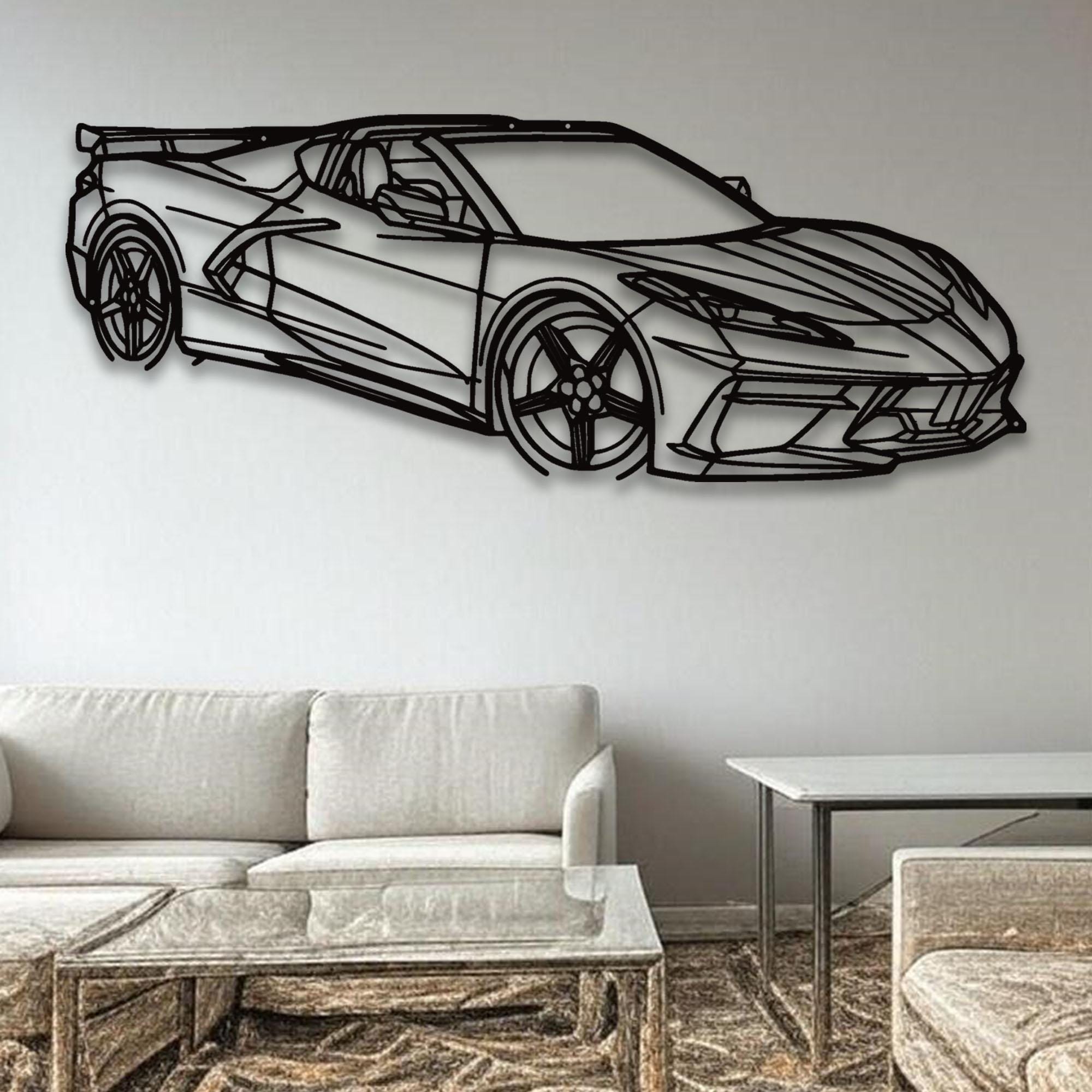 金属製の車のウォールアート：モダンな自動車装飾、ガレージギフト