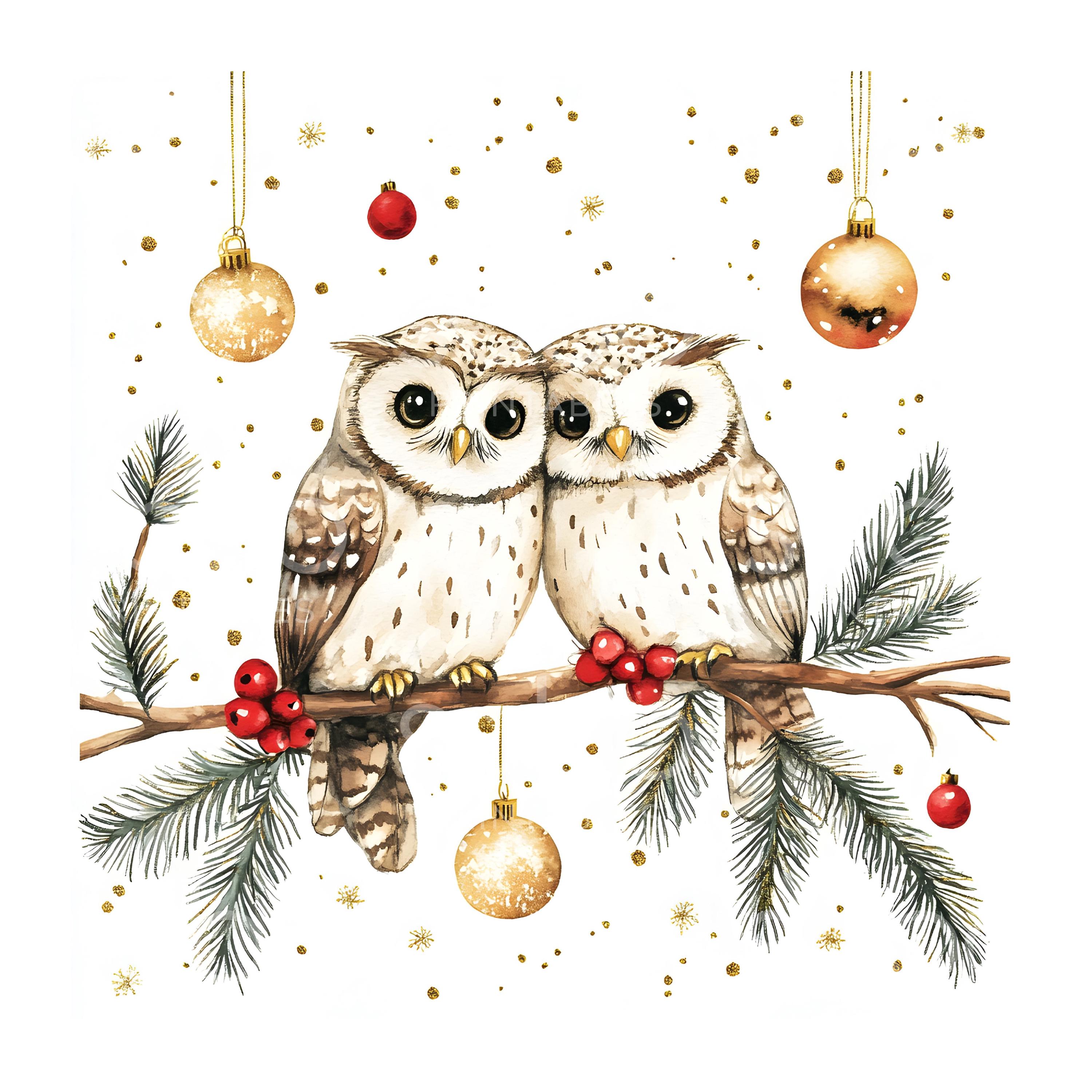 クリスマスのフクロウのクリップアート21点、クリスマスのフクロウ