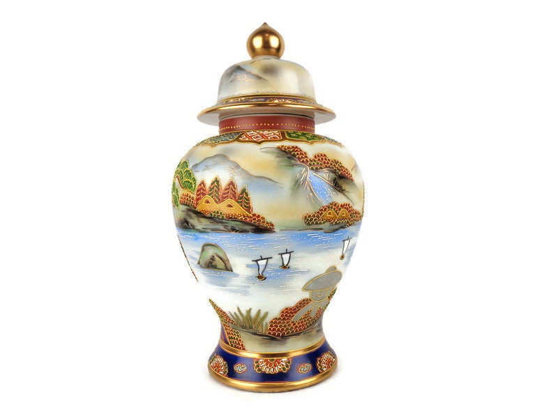 アンティークの大型中国製陶器壺、手描きの中国製陶器壺、大型中国製