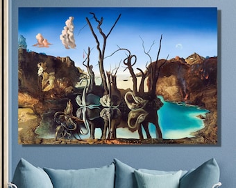 サルバドール ダリ 白鳥と象の反射 複製キャンバス ボックスアート A4