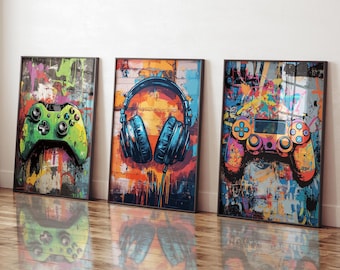 Graffiti Gaming Prints, Gaming Poster Wall Art, Set of 3 A3