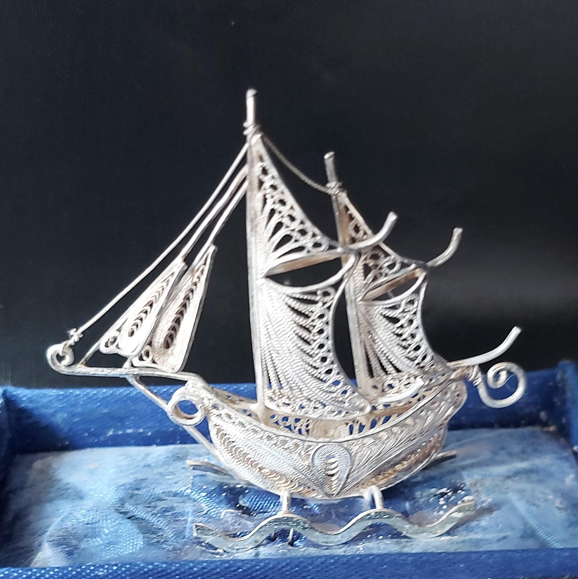 Finely Worked Sterling Silver Filigree Sailing Ship. - Etsy
