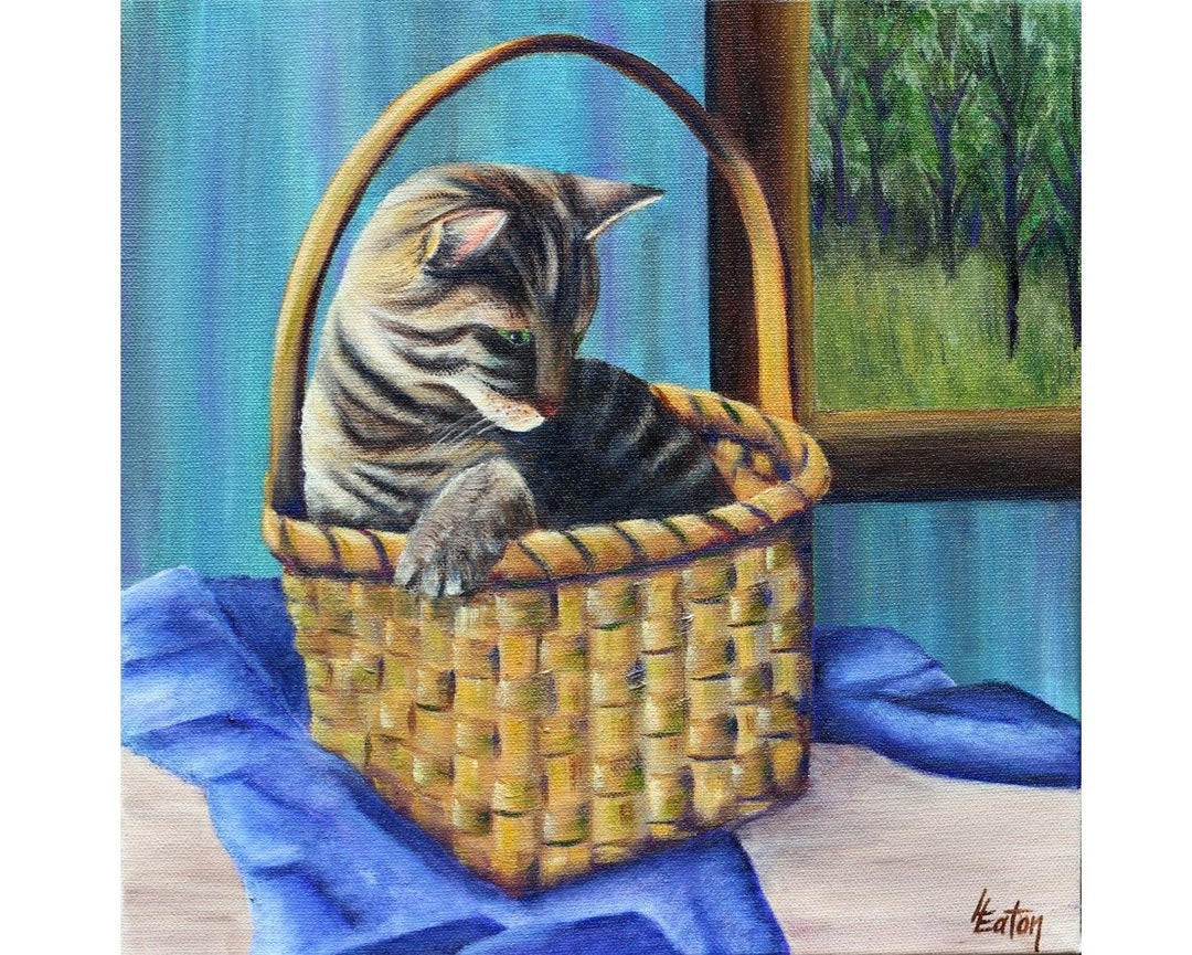 油絵 油絵 専用 てんとう虫を見ている猫 キュービックピュアコットン