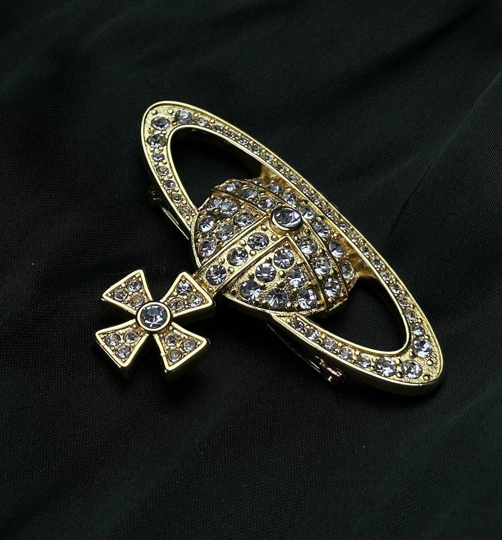 Excellent Vintage Rare Vivienne Westwood Gold Brooch With Stones