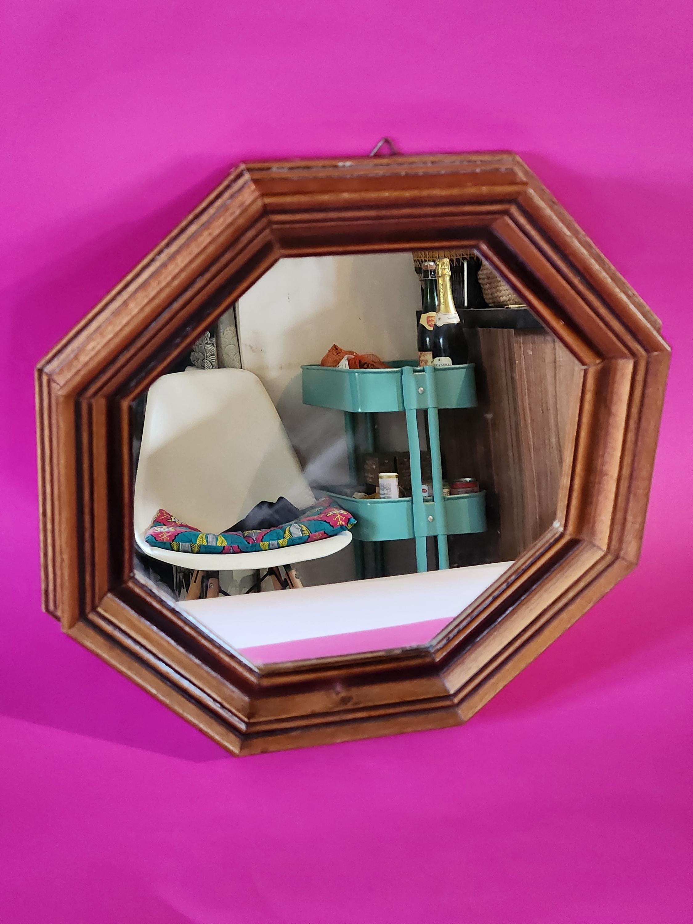 ヴィンテージ八角形の木製ミラー - Etsy 日本