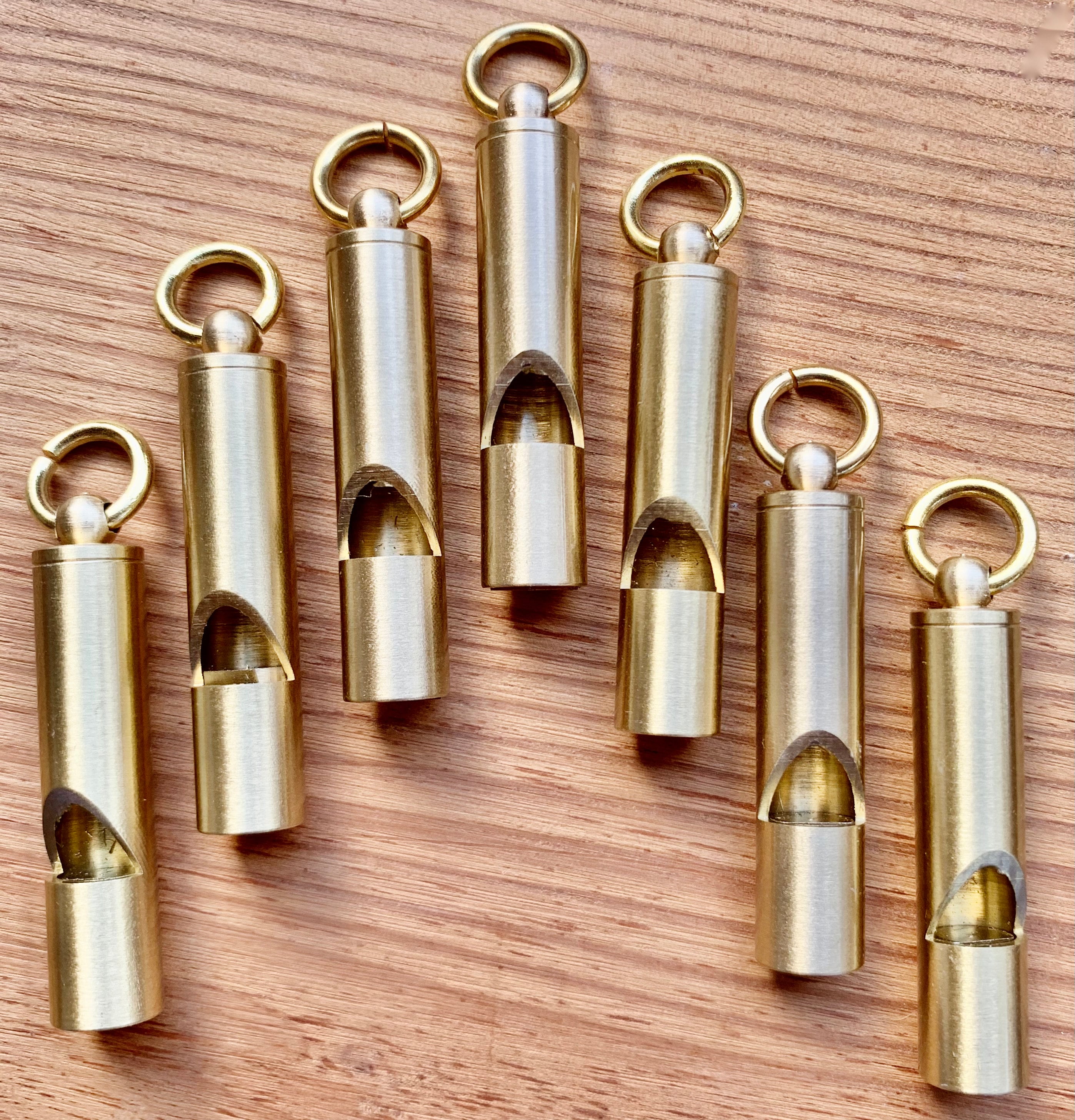 6 Heavy Weight Working Solid Brass Jewelry Safety Whistles