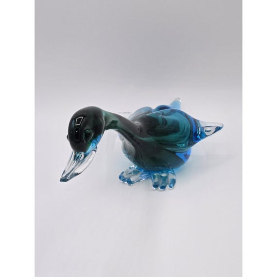 ムラーノ ベネチアン アートガラス グリーンブルー ダック フィギュア