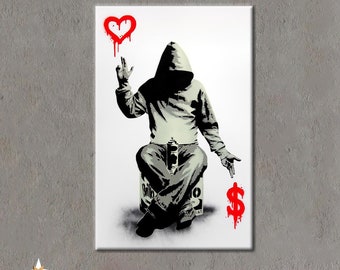 Love or Money Banksy Boy Canvas Wall Art/ Banksy Love Money