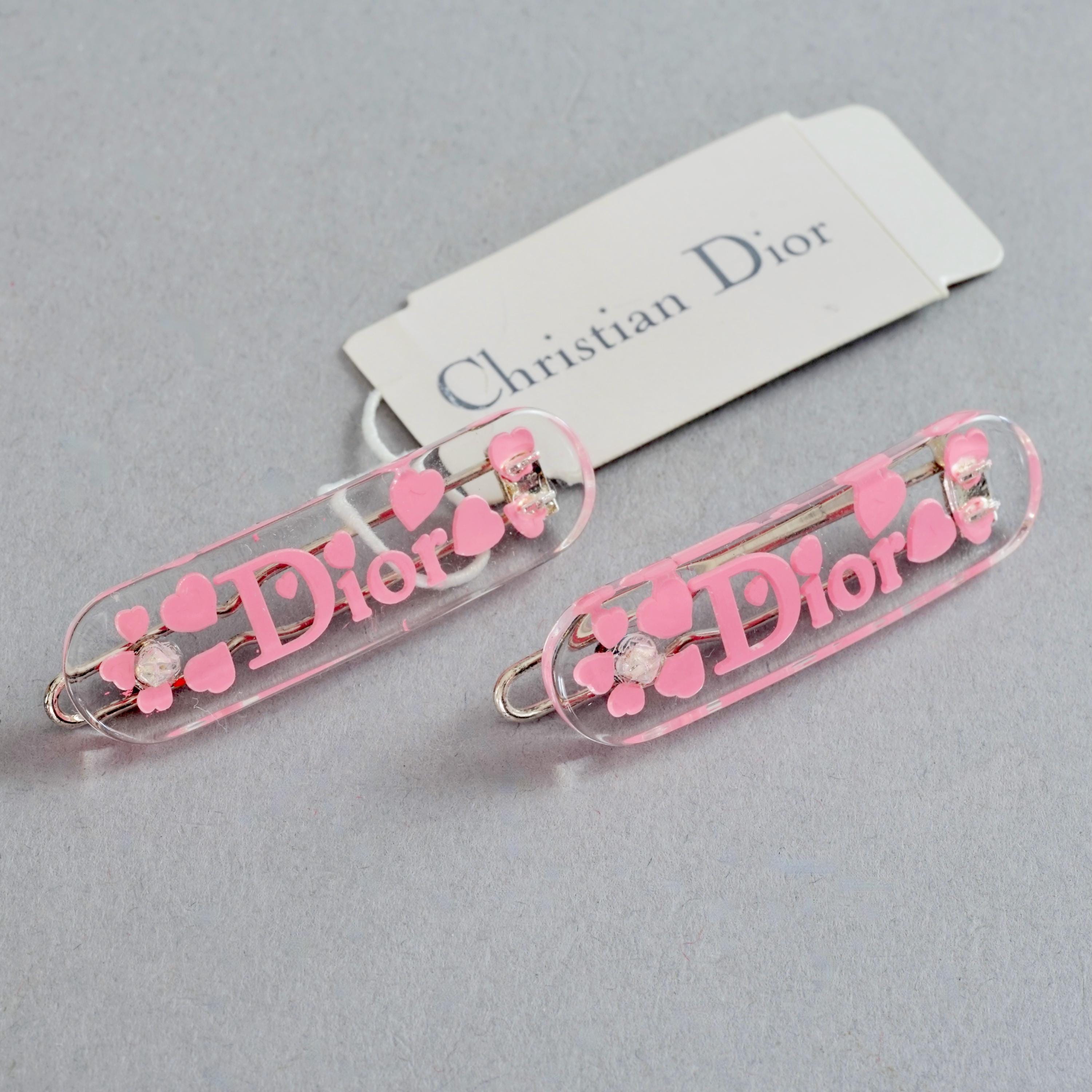 Vintage CHRISTIAN DIOR Y2K Pink Heart Lucite Pair of Hair Clips - Etsy